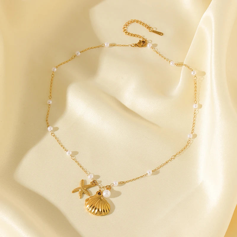 STARFISH SHELL PEARL NECKLACE