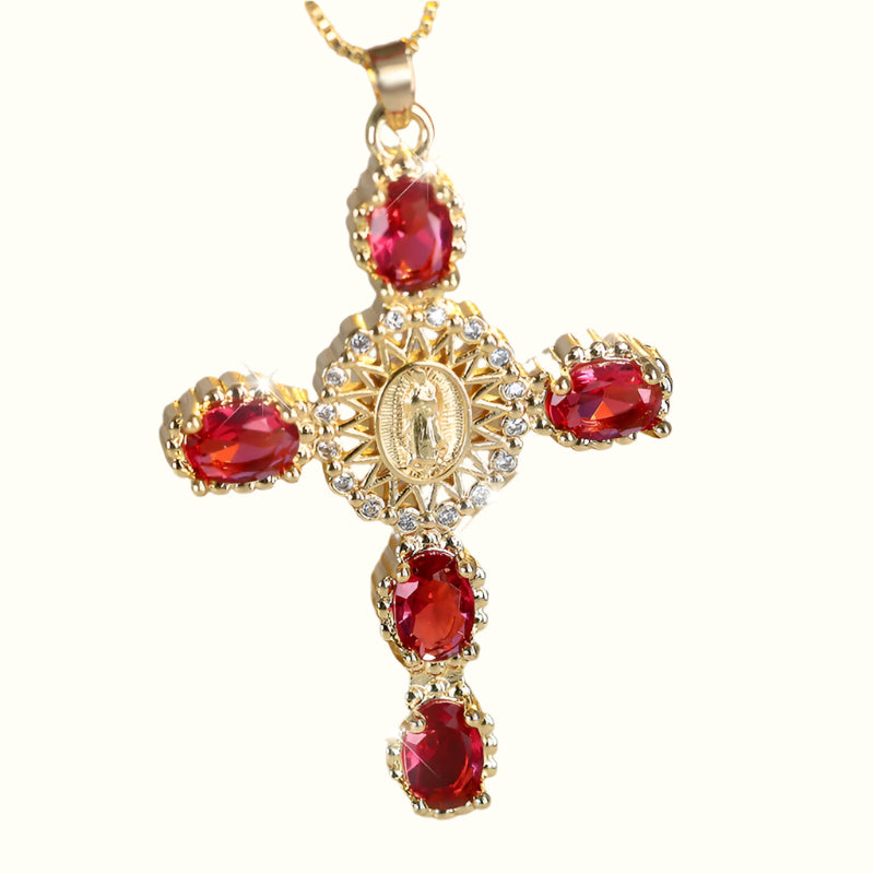 RAINBOW STONE CROSS NECKLACE