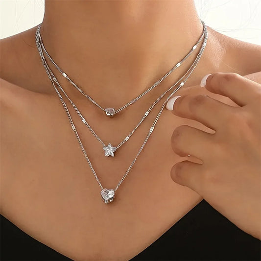 3PCS LOVE HEART STONE NECKLACE