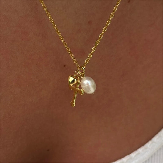 NATURAL CROSS PEARL NECKLACE