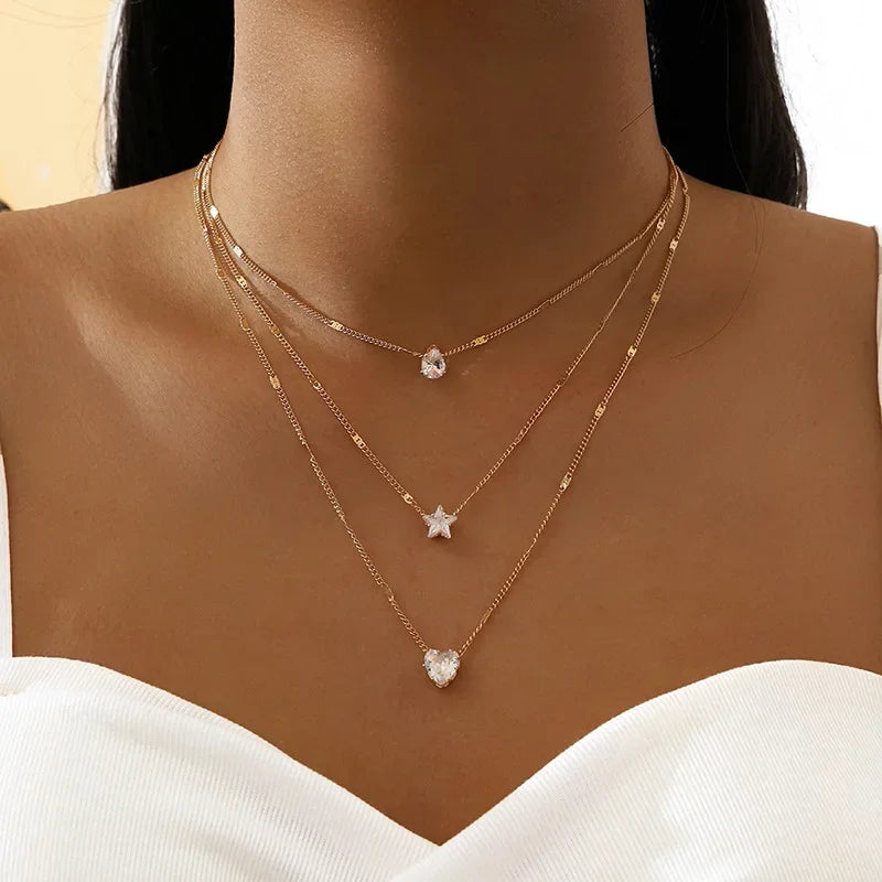 3PCS LOVE HEART STONE NECKLACE