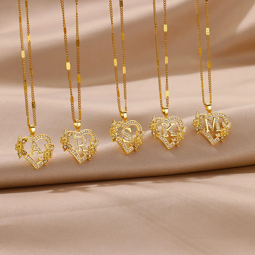 HEART INITIAL LETTER NECKLACE