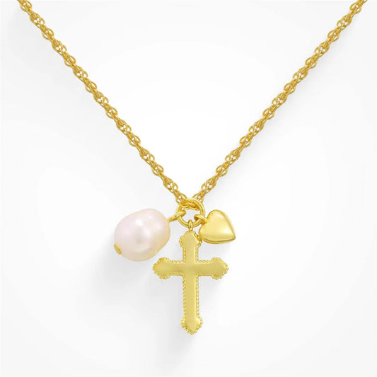 NATURAL CROSS PEARL NECKLACE