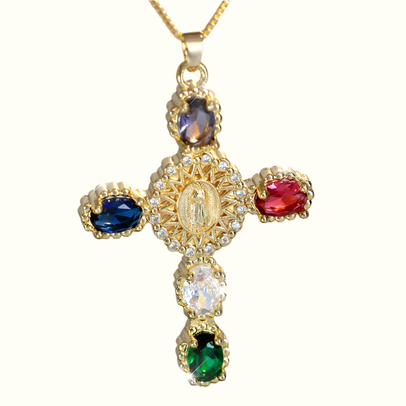 RAINBOW STONE CROSS NECKLACE