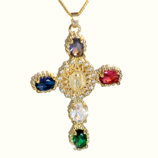 RAINBOW STONE CROSS NECKLACE