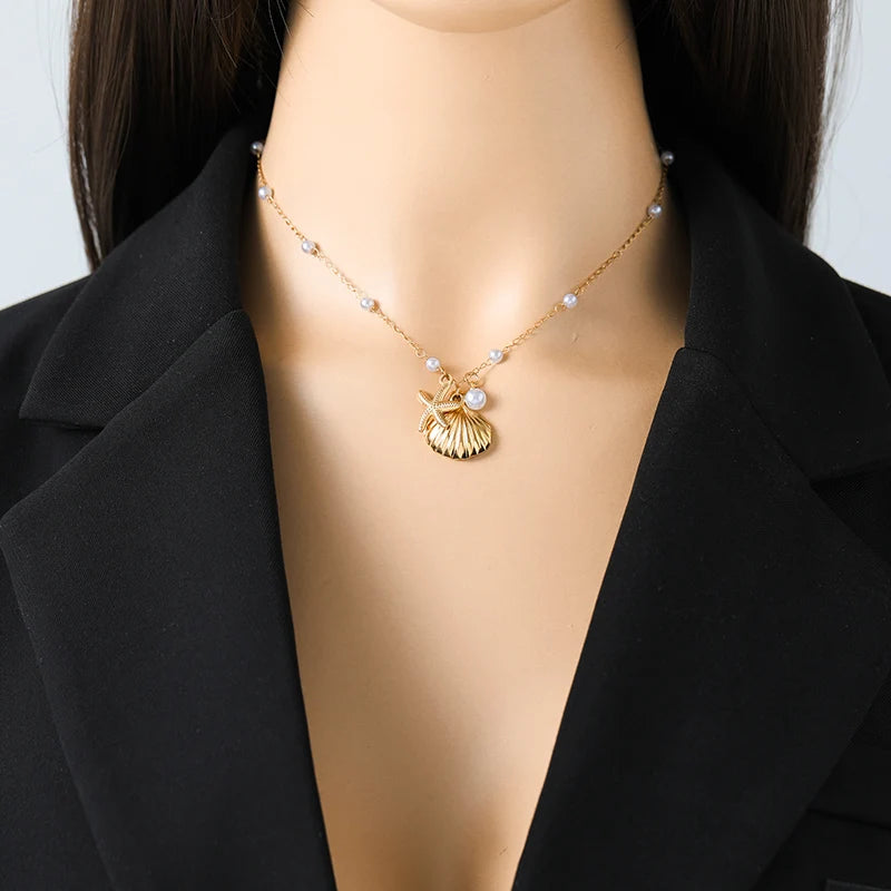 STARFISH SHELL PEARL NECKLACE